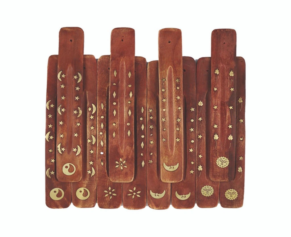 [25806] 11" Brass Embellished Wooden Ash Catchers – Set of 12