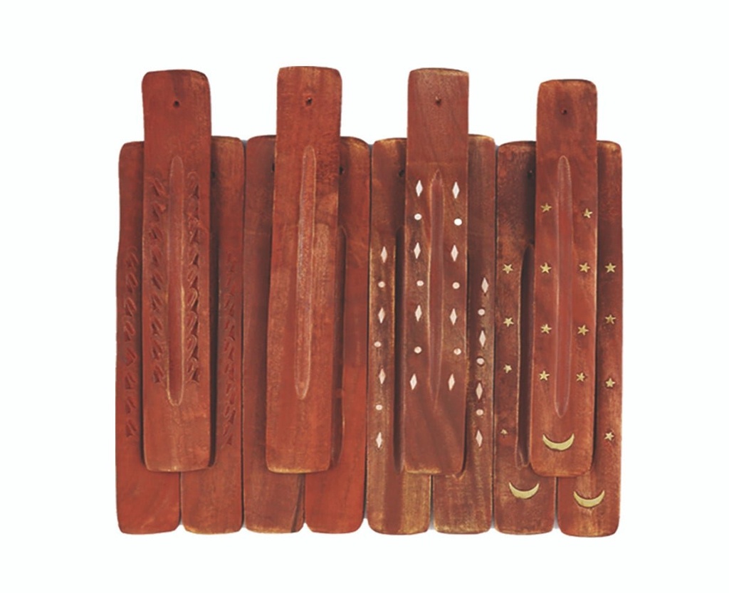 [25814] 11" Assorted Brass Embellished Wooden Ash Catchers – Set of 12