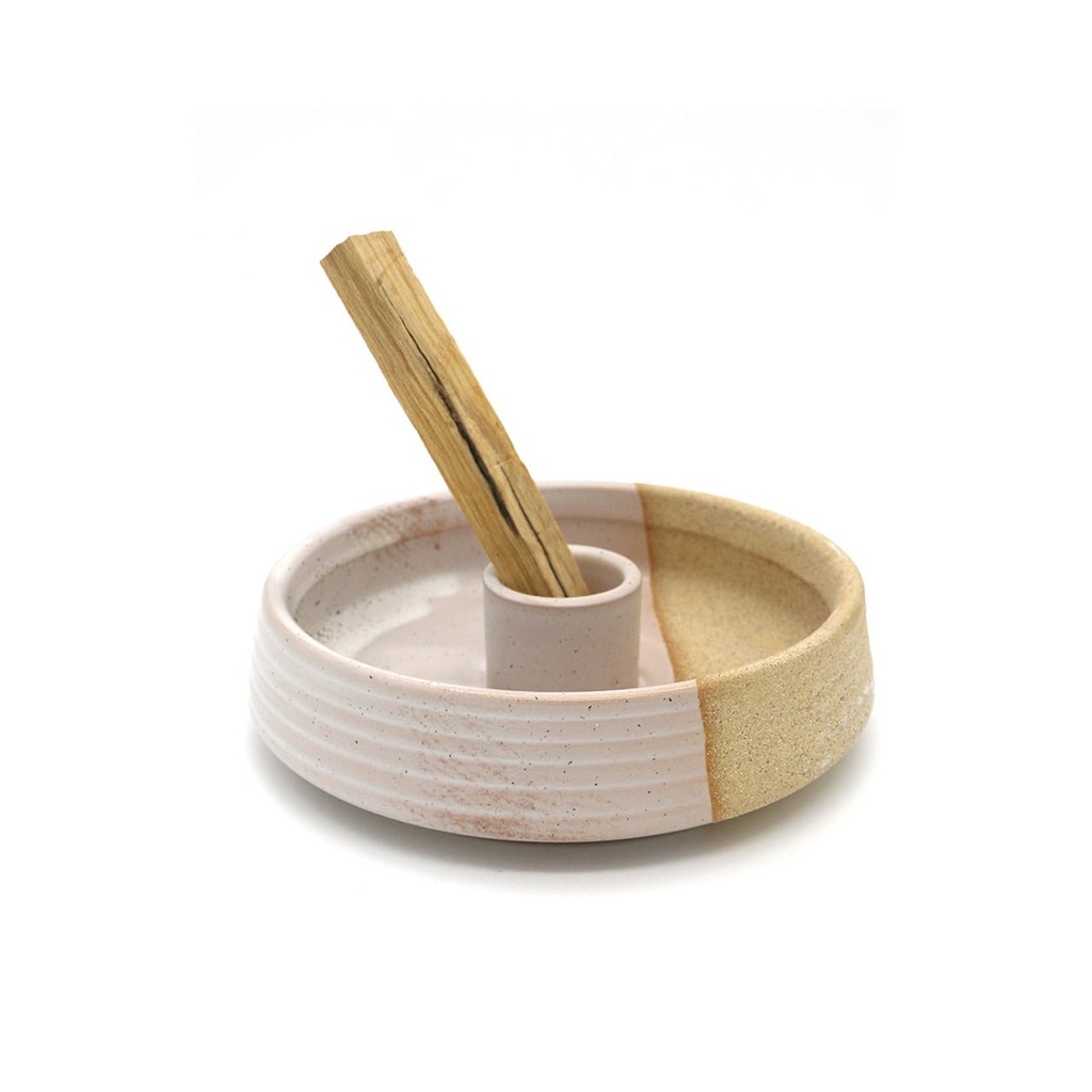 [31585] Beige Ridged Ceramic Palo Santo Burner