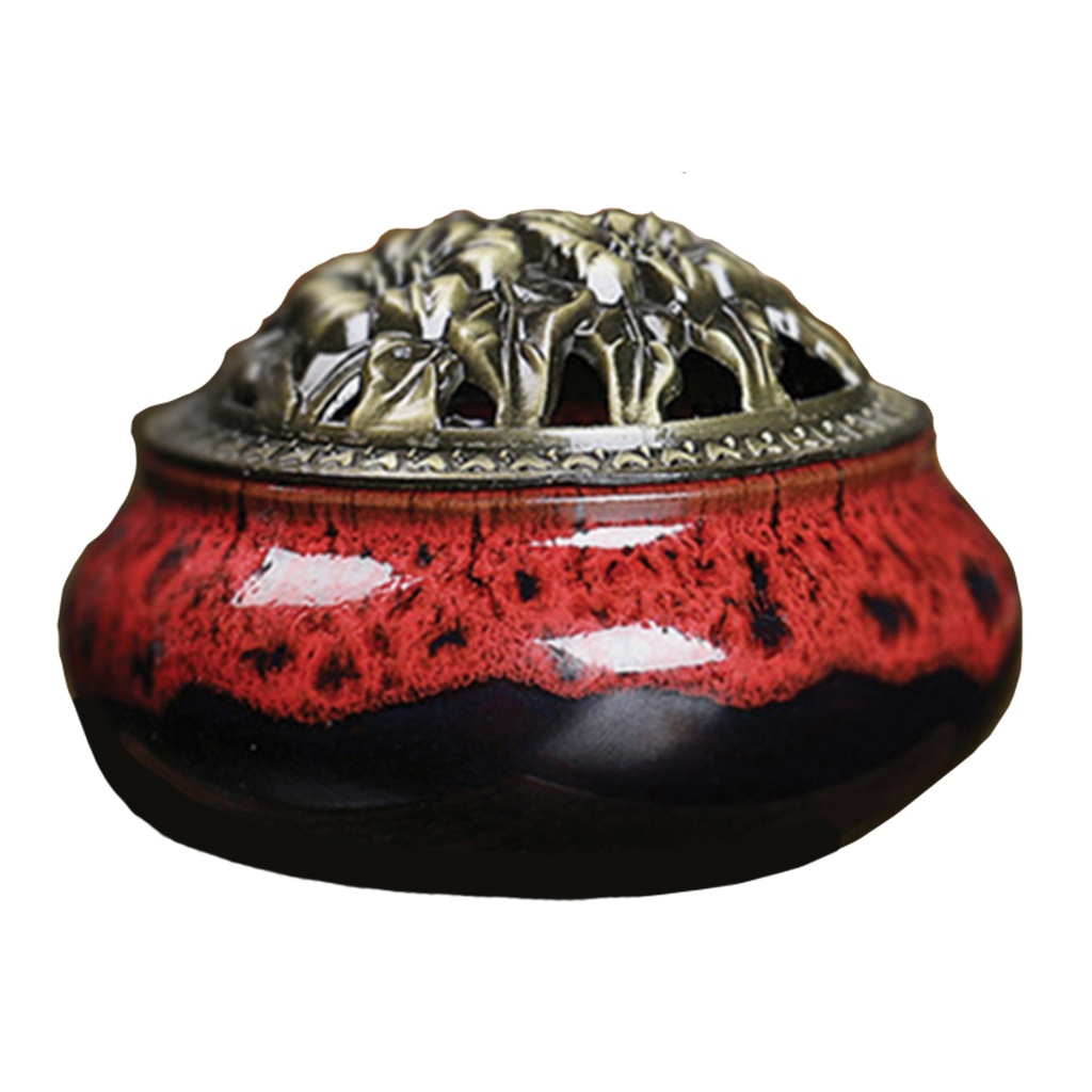 [31587] Red Ceramic Incense Burner Bowl – 3"