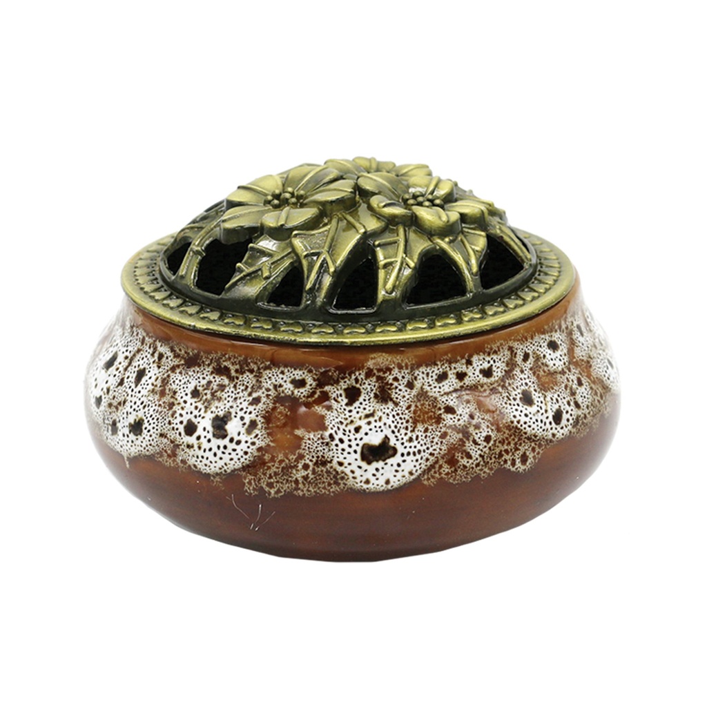 [31589] 3" Brown & White Ceramic Incense Burner Bowl